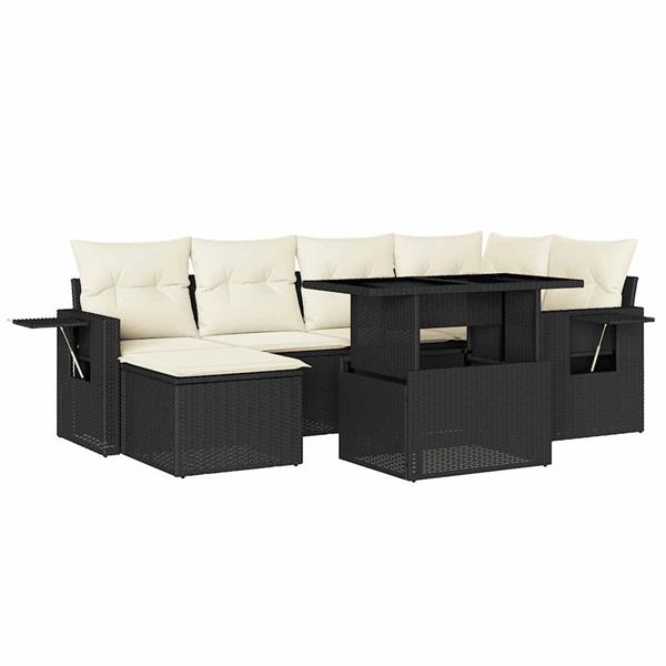 Grote foto vidaxl 7 delige loungeset met kussens poly rattan zwart tuin en terras tuinmeubelen