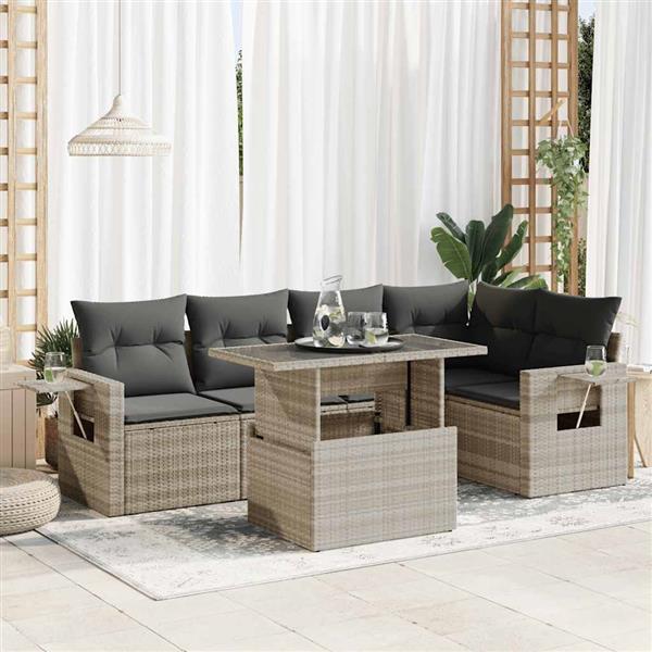 Grote foto vidaxl 6 delige loungeset met kussens poly rattan lichtgrijs tuin en terras tuinmeubelen