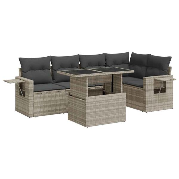 Grote foto vidaxl 6 delige loungeset met kussens poly rattan lichtgrijs tuin en terras tuinmeubelen