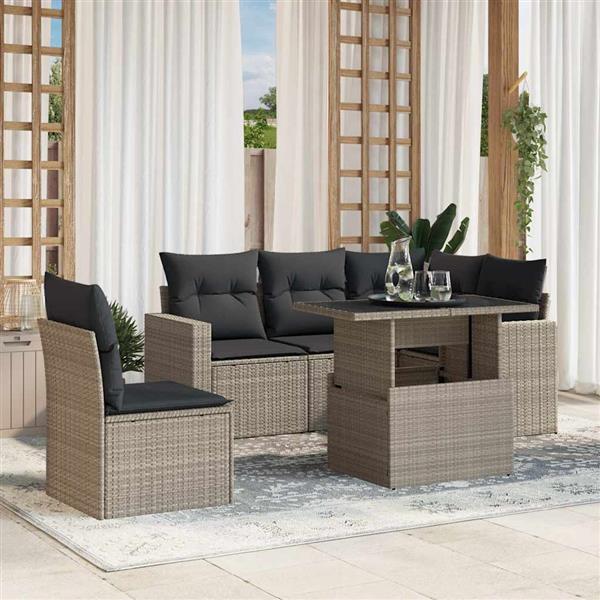 Grote foto vidaxl 6 delige loungeset met kussens poly rattan lichtgrijs tuin en terras tuinmeubelen