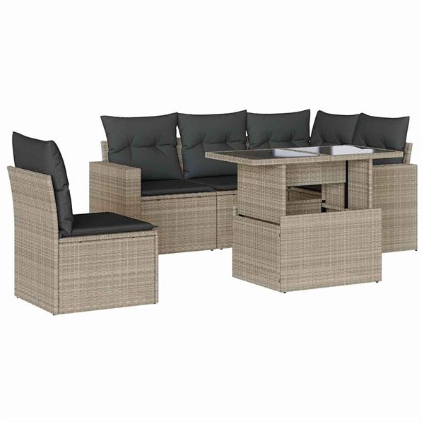 Grote foto vidaxl 6 delige loungeset met kussens poly rattan lichtgrijs tuin en terras tuinmeubelen
