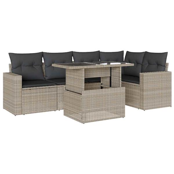 Grote foto vidaxl 6 delige loungeset met kussens poly rattan lichtgrijs tuin en terras tuinmeubelen