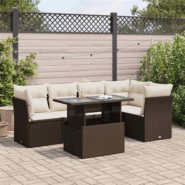 Grote foto vidaxl 6 delige loungeset met kussens poly rattan bruin tuin en terras tuinmeubelen