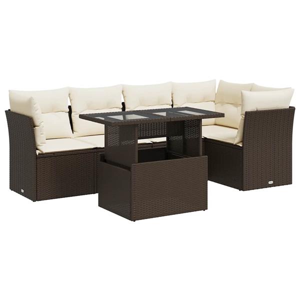 Grote foto vidaxl 6 delige loungeset met kussens poly rattan bruin tuin en terras tuinmeubelen