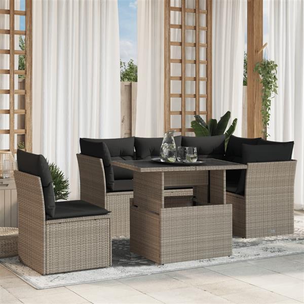 Grote foto vidaxl 6 delige loungeset met kussens poly rattan lichtgrijs tuin en terras tuinmeubelen