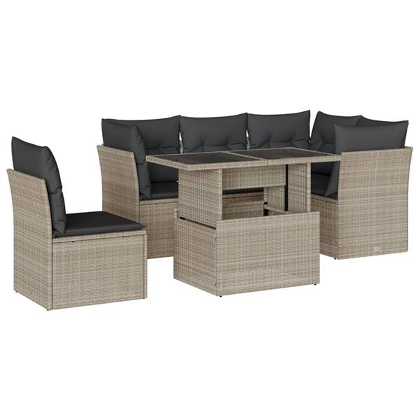 Grote foto vidaxl 6 delige loungeset met kussens poly rattan lichtgrijs tuin en terras tuinmeubelen