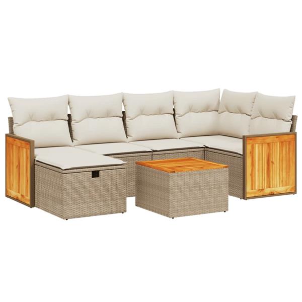 Grote foto vidaxl 7 delige loungeset met kussens poly rattan beige tuin en terras tuinmeubelen