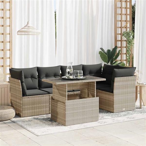 Grote foto vidaxl 6 delige loungeset met kussens poly rattan lichtgrijs tuin en terras tuinmeubelen