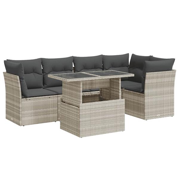 Grote foto vidaxl 6 delige loungeset met kussens poly rattan lichtgrijs tuin en terras tuinmeubelen