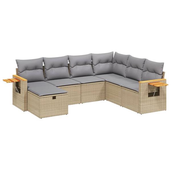 Grote foto vidaxl 7 delige loungeset met kussens poly rattan gemengd beige tuin en terras tuinmeubelen