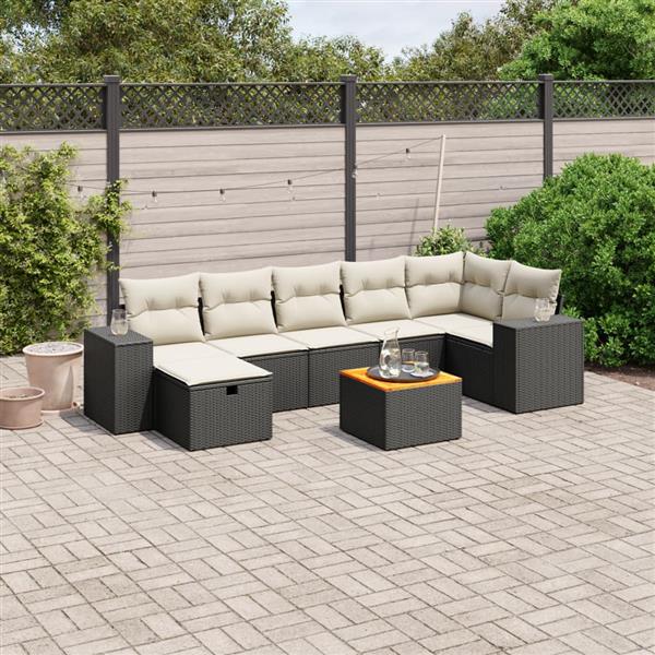 Grote foto vidaxl 8 delige loungeset met kussens poly rattan zwart tuin en terras tuinmeubelen