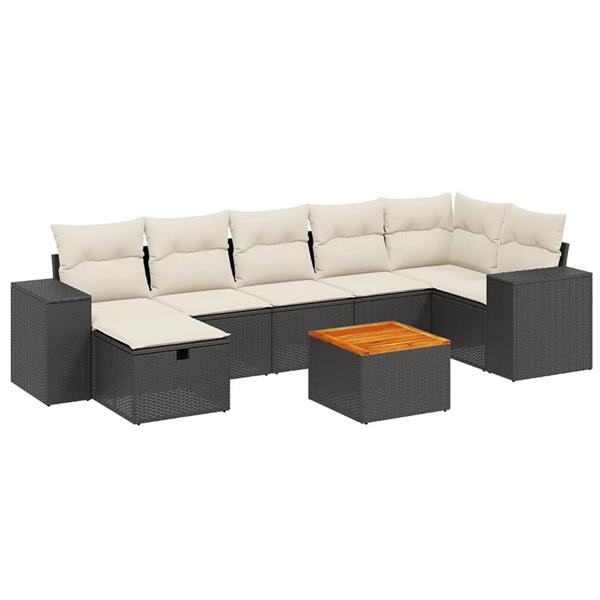 Grote foto vidaxl 8 delige loungeset met kussens poly rattan zwart tuin en terras tuinmeubelen