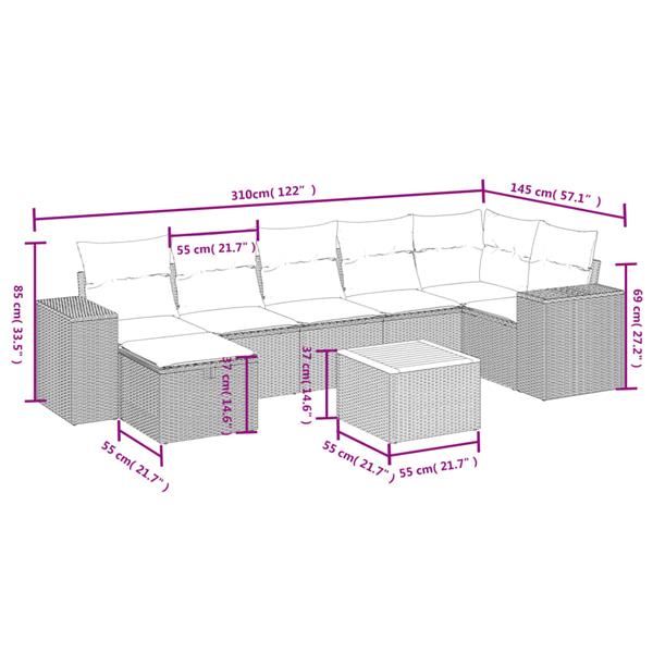 Grote foto vidaxl 8 delige loungeset met kussens poly rattan zwart tuin en terras tuinmeubelen