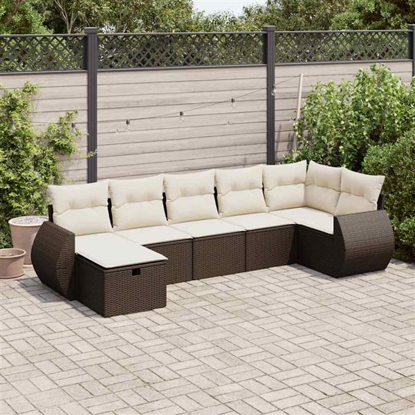 Grote foto vidaxl 7 delige loungeset met kussens poly rattan bruin tuin en terras tuinmeubelen