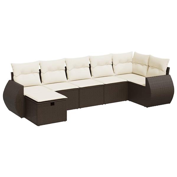 Grote foto vidaxl 7 delige loungeset met kussens poly rattan bruin tuin en terras tuinmeubelen