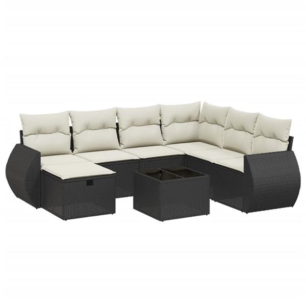 Grote foto vidaxl 8 delige loungeset met kussens poly rattan zwart tuin en terras tuinmeubelen