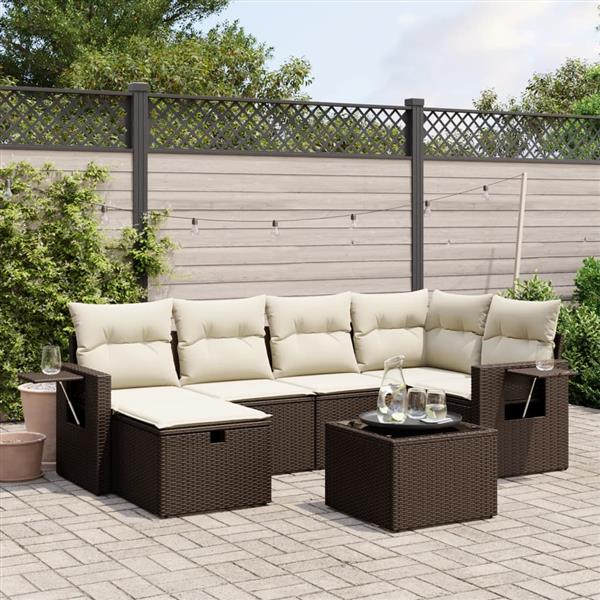 Grote foto vidaxl 7 delige loungeset met kussens poly rattan bruin tuin en terras tuinmeubelen