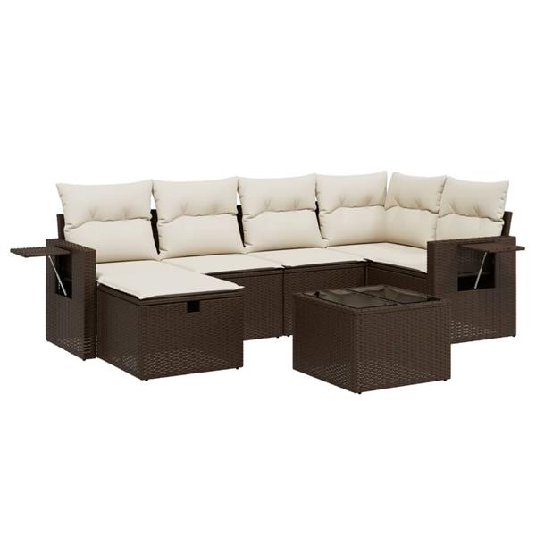 Grote foto vidaxl 7 delige loungeset met kussens poly rattan bruin tuin en terras tuinmeubelen
