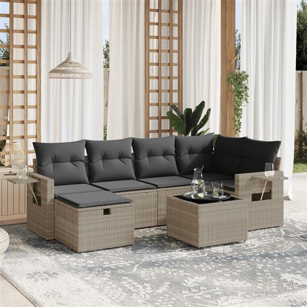Grote foto vidaxl 7 delige loungeset met kussens poly rattan lichtgrijs tuin en terras tuinmeubelen