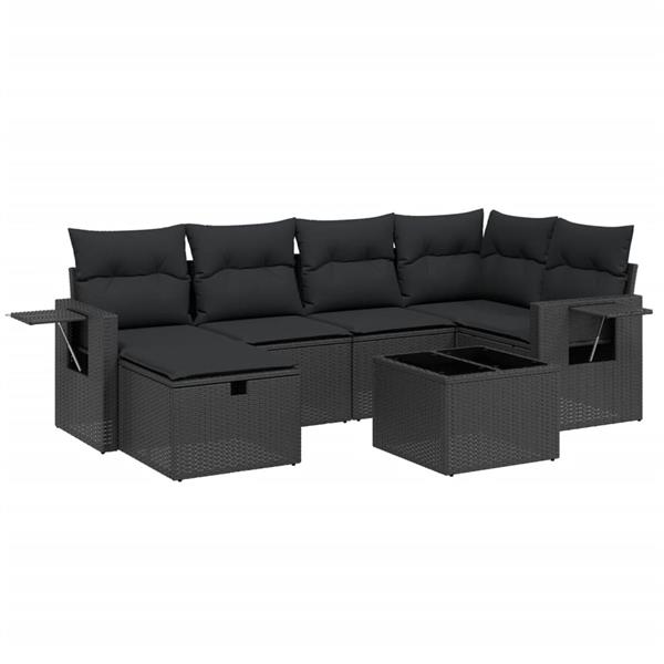 Grote foto vidaxl 7 delige loungeset met kussens poly rattan zwart tuin en terras tuinmeubelen