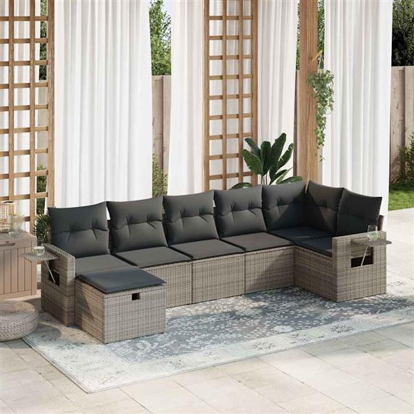 Grote foto vidaxl 7 delige loungeset met kussens poly rattan grijs tuin en terras tuinmeubelen