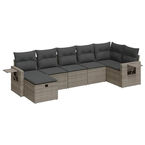 Grote foto vidaxl 7 delige loungeset met kussens poly rattan grijs tuin en terras tuinmeubelen