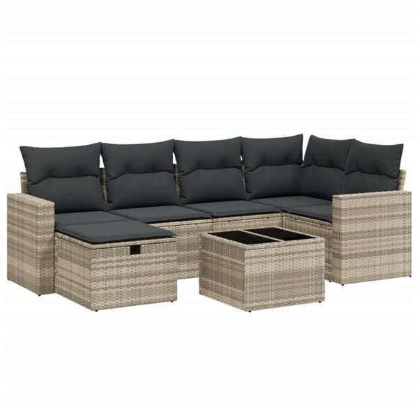 Grote foto vidaxl 7 delige loungeset met kussens poly rattan lichtgrijs tuin en terras tuinmeubelen