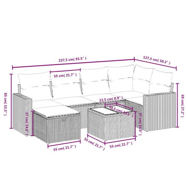Grote foto vidaxl 7 delige loungeset met kussens poly rattan lichtgrijs tuin en terras tuinmeubelen