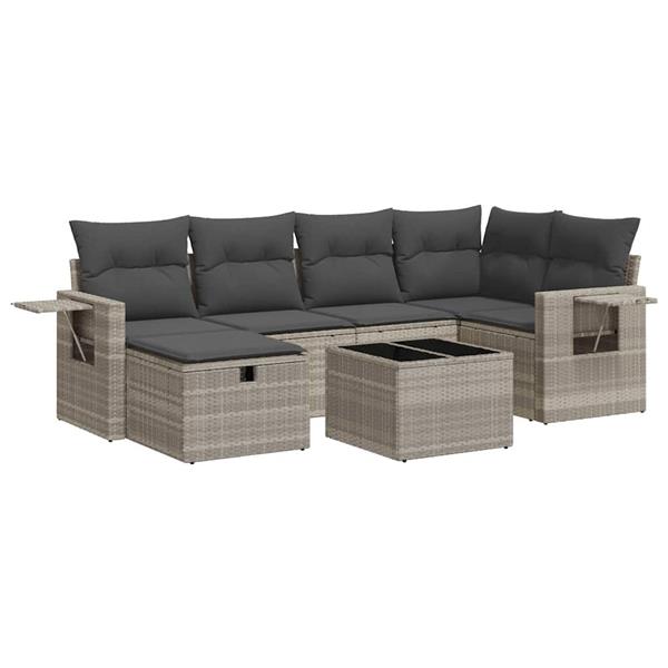 Grote foto vidaxl 7 delige loungeset met kussens poly rattan lichtgrijs tuin en terras tuinmeubelen