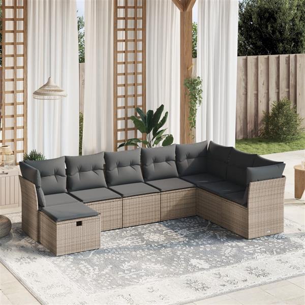Grote foto vidaxl 8 delige loungeset met kussens poly rattan grijs tuin en terras tuinmeubelen