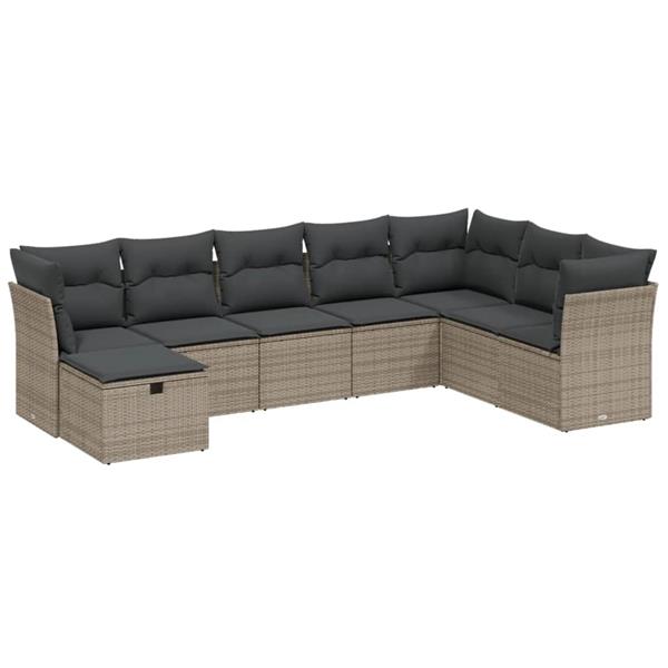 Grote foto vidaxl 8 delige loungeset met kussens poly rattan grijs tuin en terras tuinmeubelen