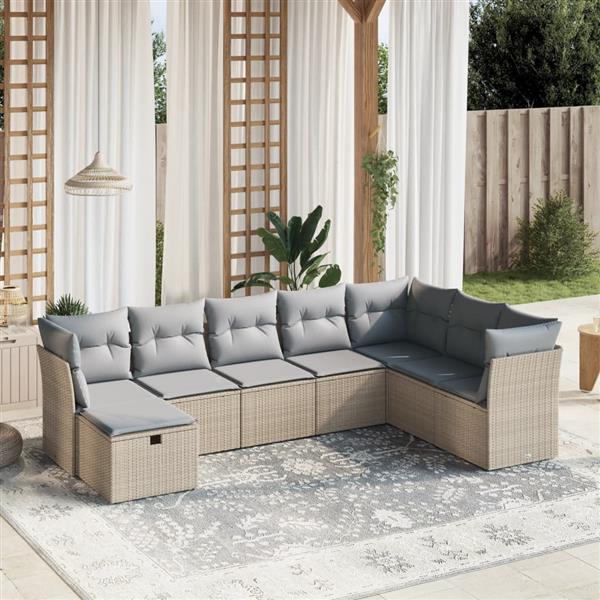 Grote foto vidaxl 8 delige loungeset met kussens poly rattan gemengd beige tuin en terras tuinmeubelen