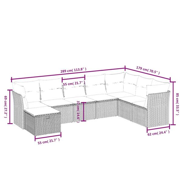 Grote foto vidaxl 8 delige loungeset met kussens poly rattan gemengd beige tuin en terras tuinmeubelen