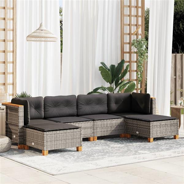 Grote foto vidaxl 6 delige loungeset met kussens poly rattan grijs tuin en terras tuinmeubelen