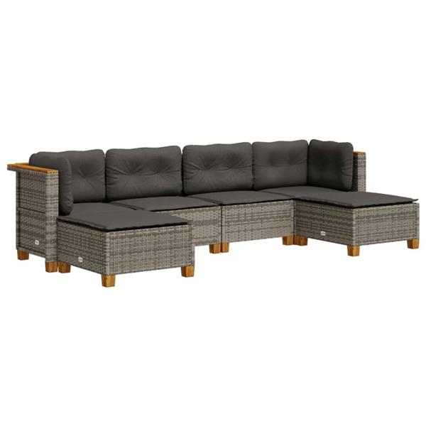 Grote foto vidaxl 6 delige loungeset met kussens poly rattan grijs tuin en terras tuinmeubelen