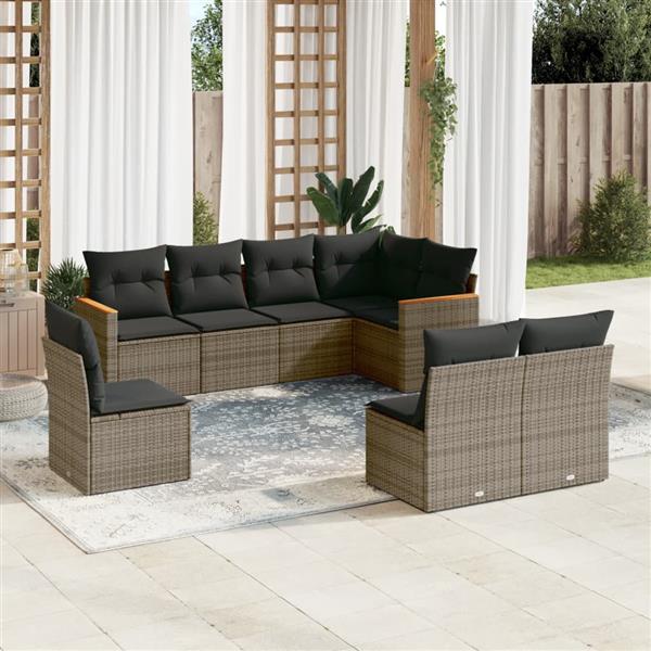Grote foto vidaxl 8 delige loungeset met kussens poly rattan grijs tuin en terras tuinmeubelen