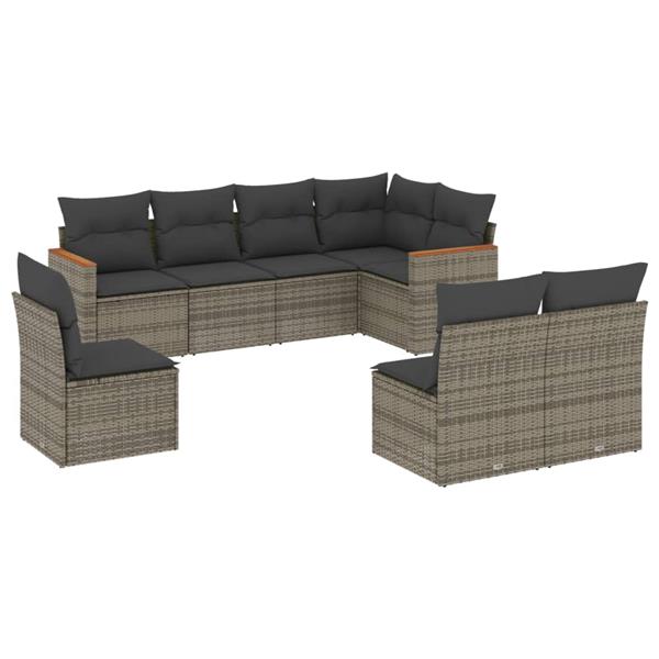 Grote foto vidaxl 8 delige loungeset met kussens poly rattan grijs tuin en terras tuinmeubelen