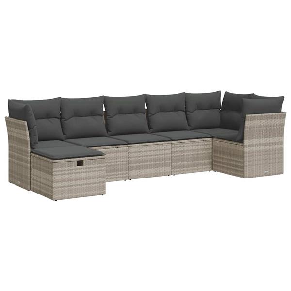Grote foto vidaxl 7 delige loungeset met kussens poly rattan lichtgrijs tuin en terras tuinmeubelen