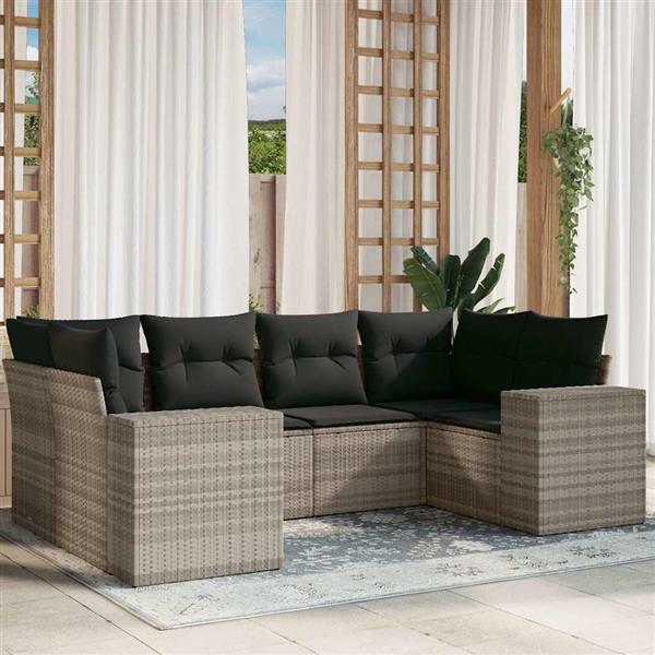 Grote foto vidaxl 6 delige loungeset met kussens poly rattan lichtgrijs tuin en terras tuinmeubelen