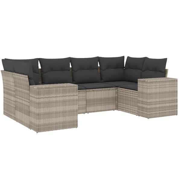 Grote foto vidaxl 6 delige loungeset met kussens poly rattan lichtgrijs tuin en terras tuinmeubelen