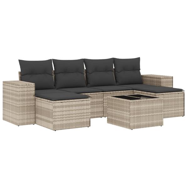 Grote foto vidaxl 7 delige loungeset met kussens poly rattan lichtgrijs tuin en terras tuinmeubelen