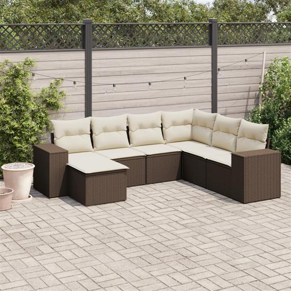Grote foto vidaxl 7 delige loungeset met kussens poly rattan bruin tuin en terras tuinmeubelen