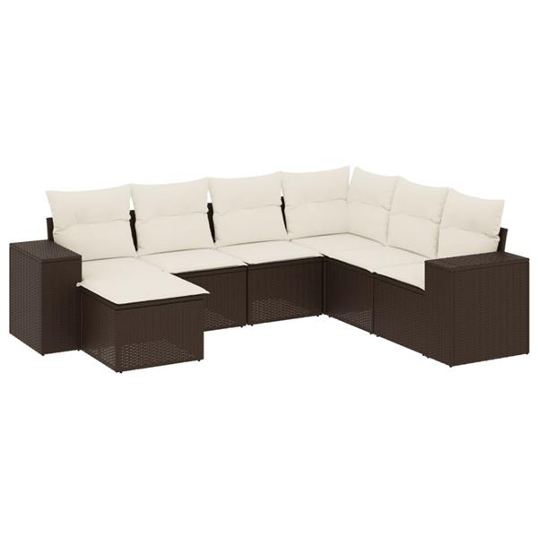 Grote foto vidaxl 7 delige loungeset met kussens poly rattan bruin tuin en terras tuinmeubelen