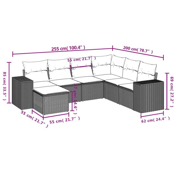 Grote foto vidaxl 7 delige loungeset met kussens poly rattan bruin tuin en terras tuinmeubelen