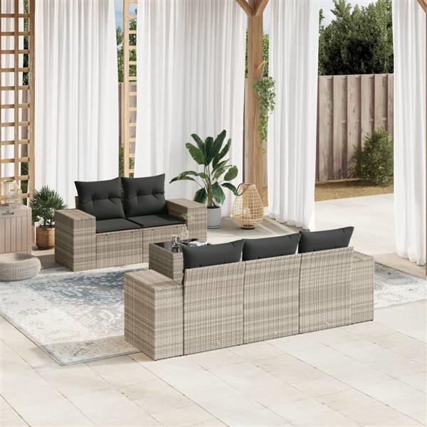 Grote foto vidaxl 6 delige loungeset met kussens poly rattan lichtgrijs tuin en terras tuinmeubelen