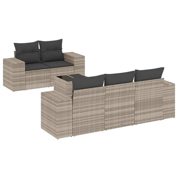 Grote foto vidaxl 6 delige loungeset met kussens poly rattan lichtgrijs tuin en terras tuinmeubelen