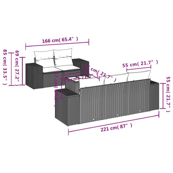 Grote foto vidaxl 6 delige loungeset met kussens poly rattan lichtgrijs tuin en terras tuinmeubelen