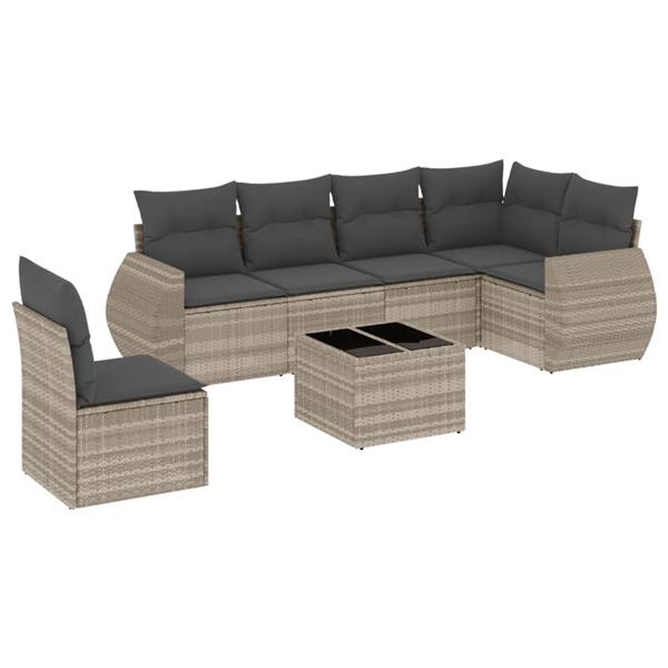 Grote foto vidaxl 7 delige loungeset met kussens poly rattan lichtgrijs tuin en terras tuinmeubelen