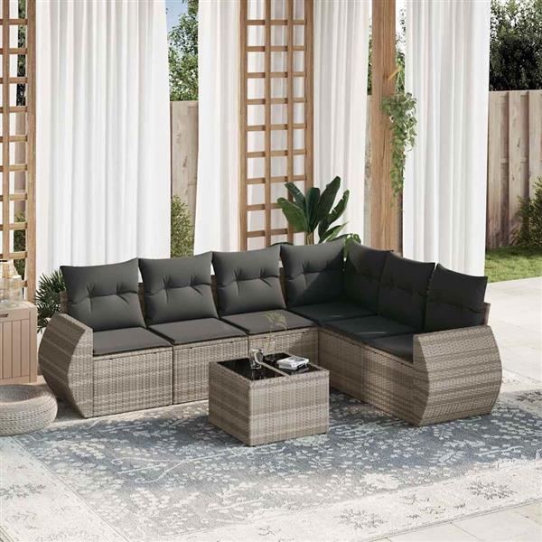 Grote foto vidaxl 7 delige loungeset met kussens poly rattan lichtgrijs tuin en terras tuinmeubelen