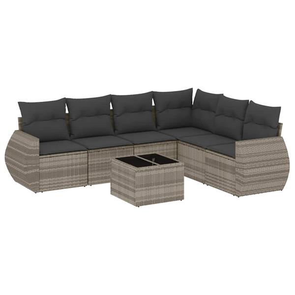 Grote foto vidaxl 7 delige loungeset met kussens poly rattan lichtgrijs tuin en terras tuinmeubelen